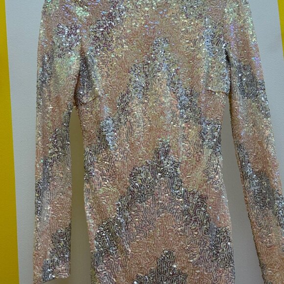 Openback Silver and Cream Sequin Mini Dress Size M - Picture 3 of 7